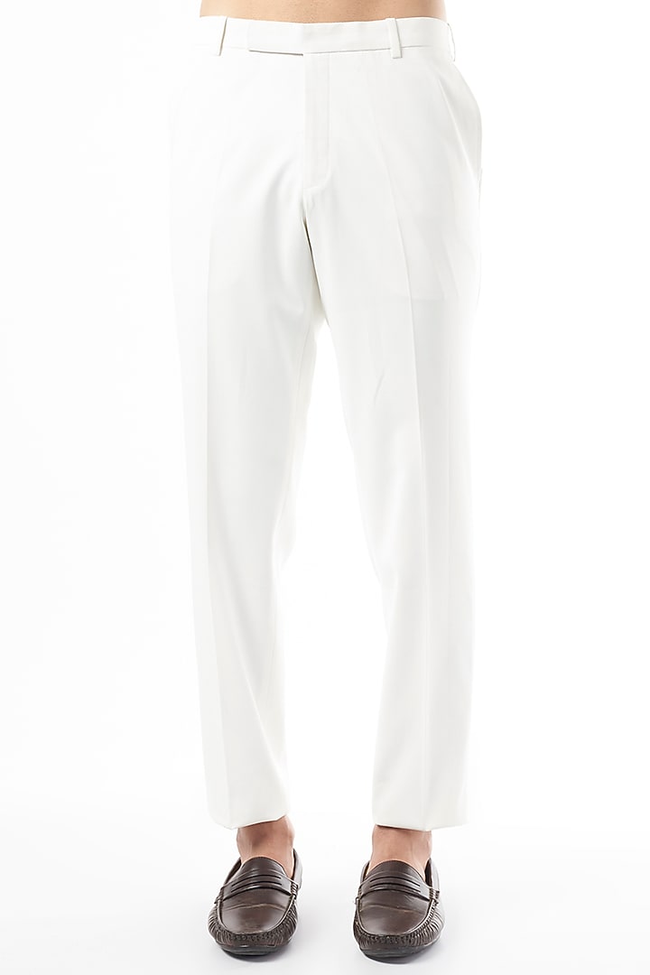 White Suiting Fabric Embroidered Wedding Bandhgala Jacket Set by Design O Stitch Men at Pernia's Pop Up Shop