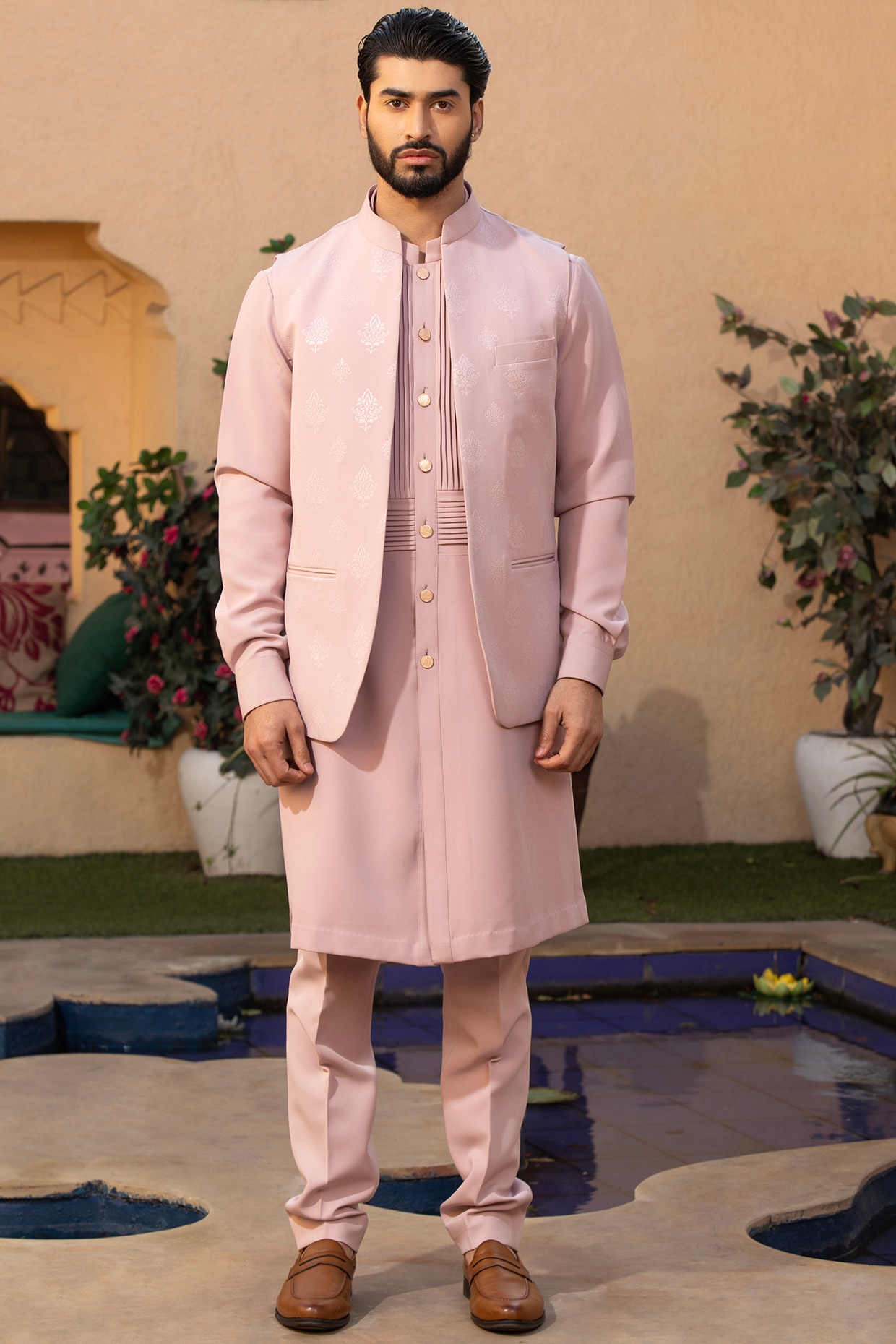 JOSEMOON ARRANGEMENT JACKET ピンク Pink Japanese Fabric Jawahar Jacket Set by Design O Stitch Men at