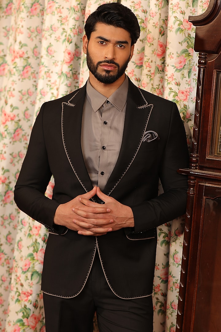 Dark Grey Suiting Fabric Tuxedo Set by Design O Stitch Men at Pernia's Pop Up Shop