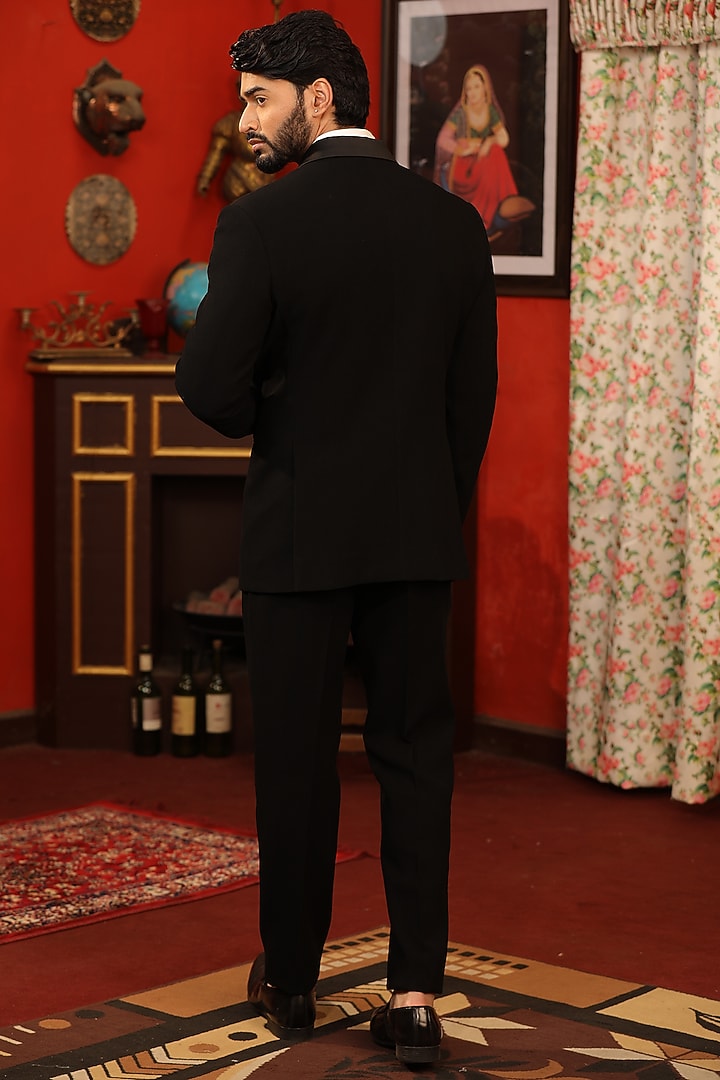 Black Suiting Fabric Embroidered Tuxedo Set by Design O Stitch Men at Pernia's Pop Up Shop