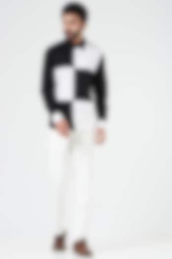 White & Black Cotton Checkered Printed Shirt by Design O Stitch Men