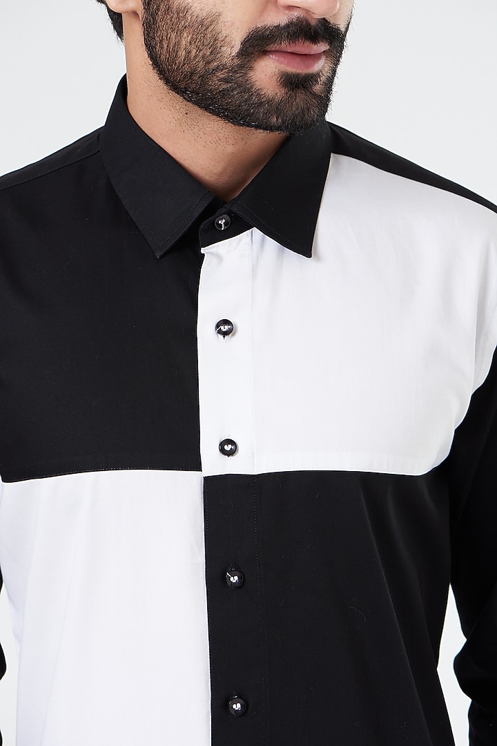 White & Black Checkered Shirt Design by Design O Stitch Men at Pernia