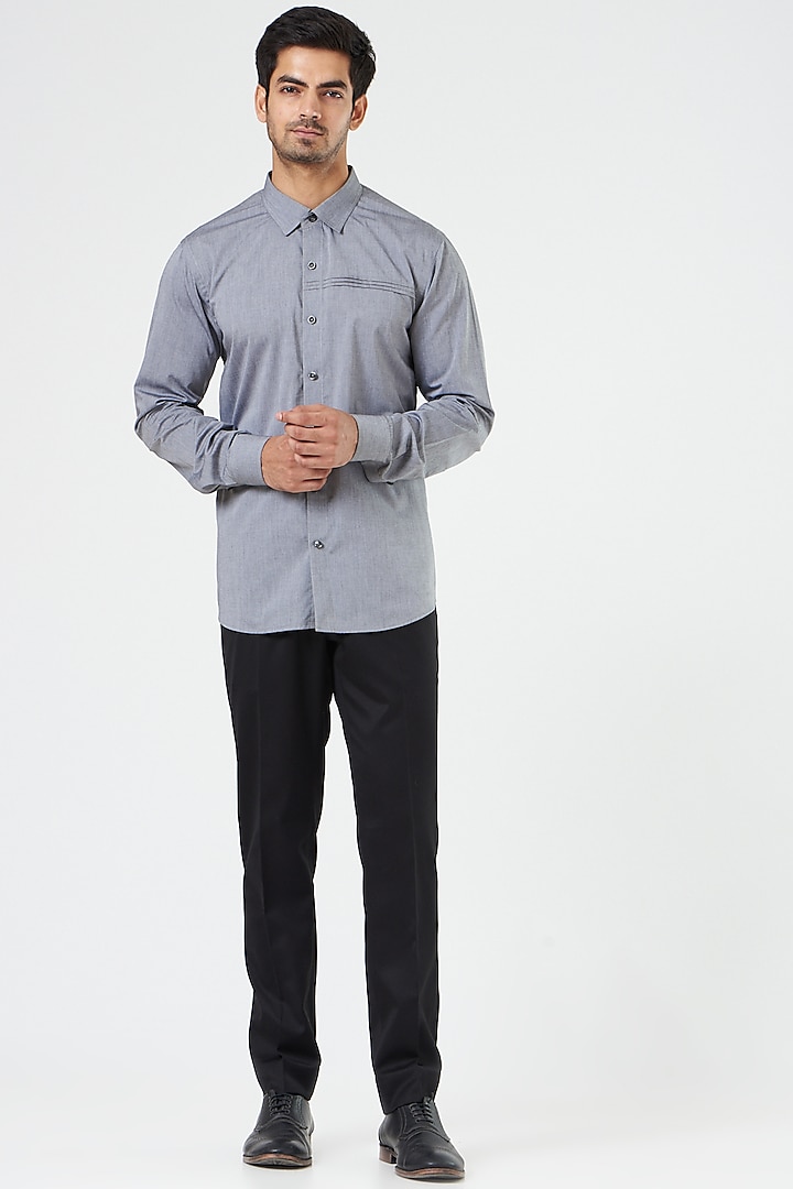 Light Grey Cotton Shirt by Design O Stitch Men