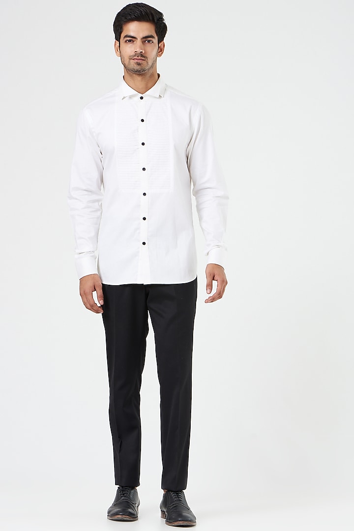 White Cotton Tuxedo Shirt Design by Design O Stitch Men at Pernia's Pop