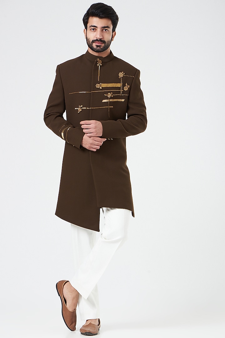 Brown Suiting Indo Western Set by Design O Stitch Men at Pernia's Pop Up Shop
