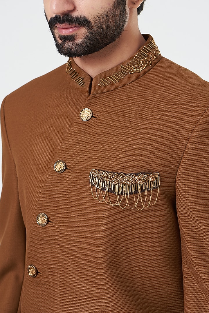 Brown Suiting Indo Western Set by Design O Stitch Men at Pernia's Pop Up Shop