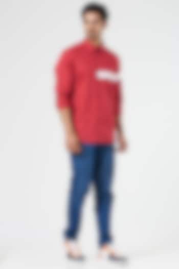 Red Cotton Shirt by Design O Stitch Men
