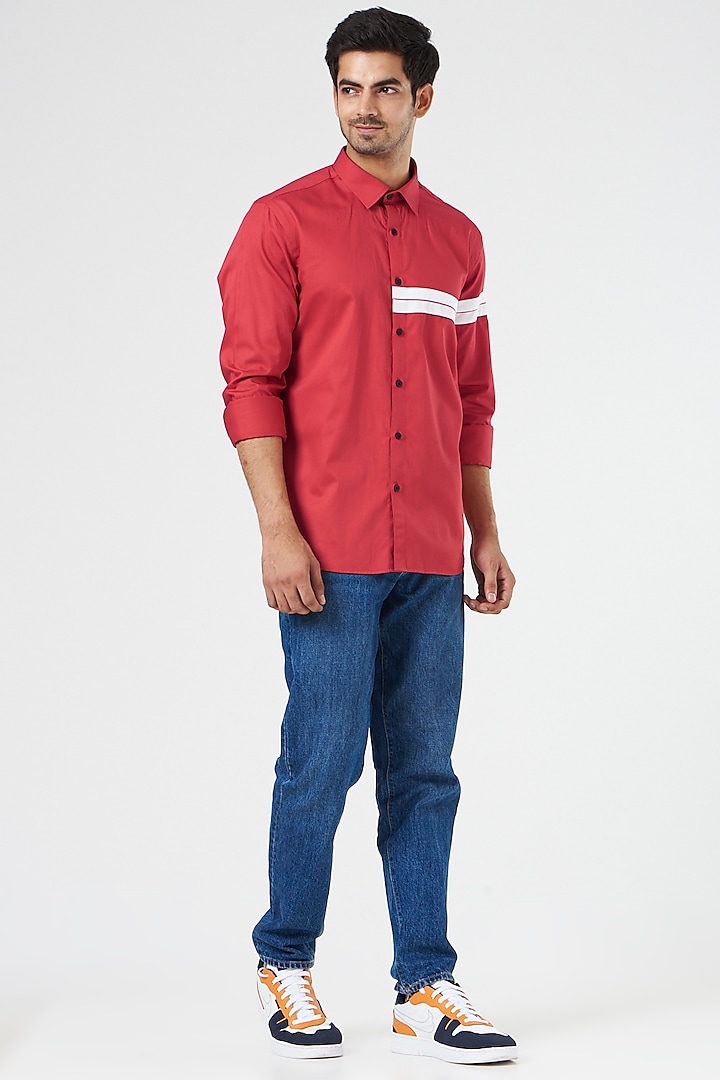 Red Cotton Shirt by Design O Stitch Men