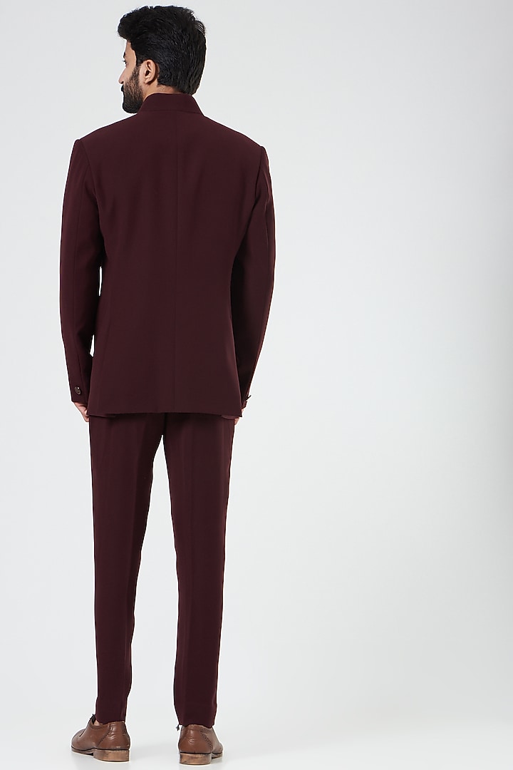 Wine Embroidered Wedding Bandhgala Set by Design O Stitch Men at Pernia's Pop Up Shop
