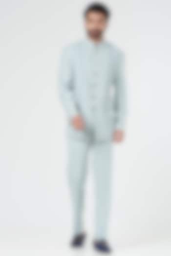 Sky Blue Embroidered Wedding Bandhgala Set by Design O Stitch Men at Pernia's Pop Up Shop