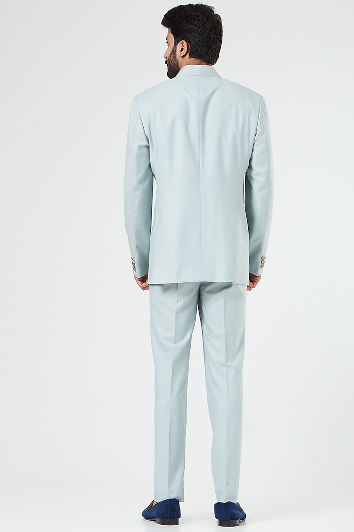 Sky Blue Embroidered Wedding Bandhgala Set by Design O Stitch Men at Pernia's Pop Up Shop
