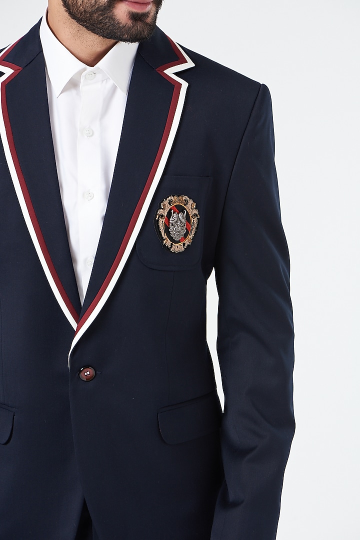 Dark Blue Embroidered Blazer Set by Design O Stitch Men at Pernia's Pop Up Shop