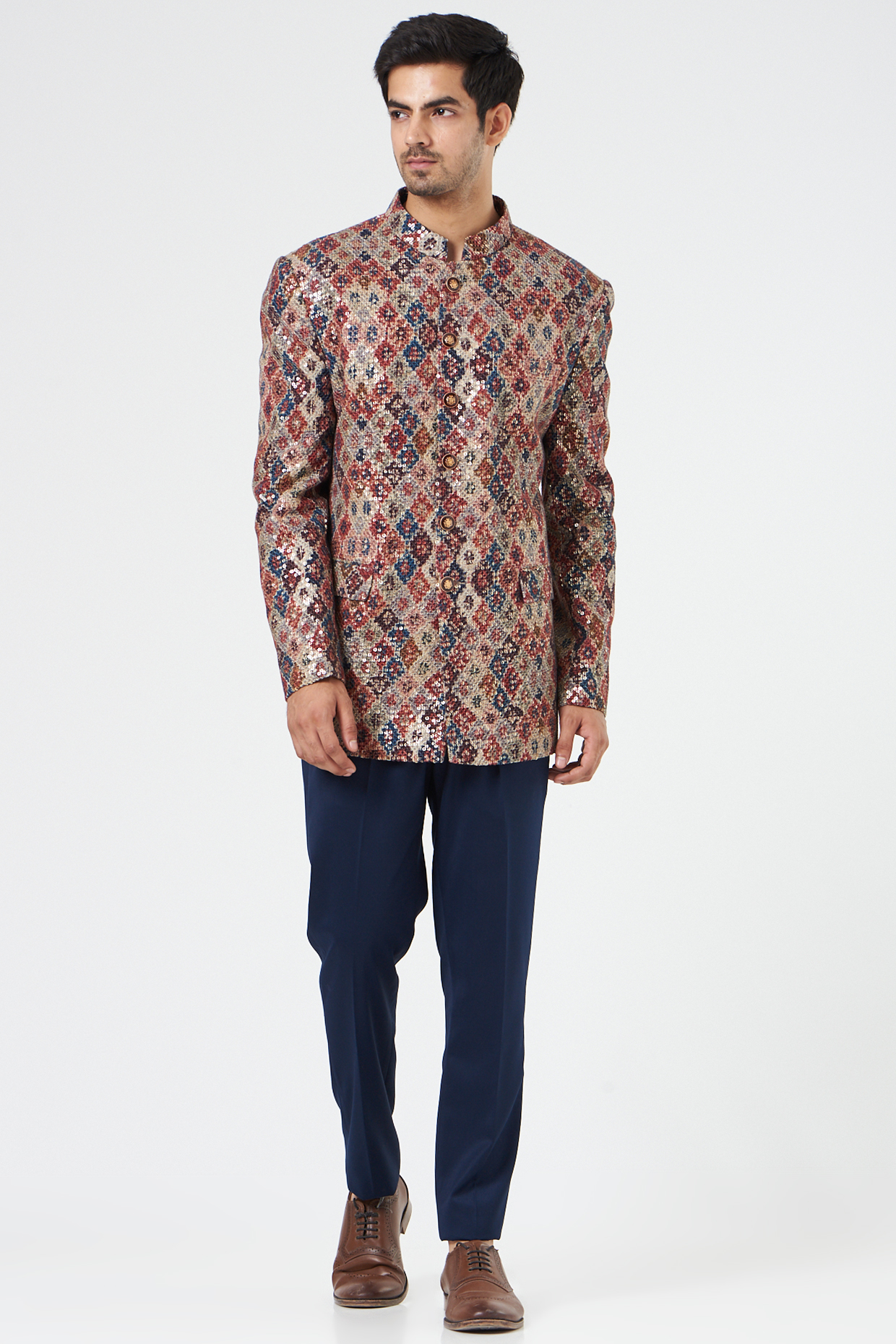 Multi-Coloured Embroidered Wedding Bandhgala Set by Design O Stitch Men at Pernia's Pop Up Shop