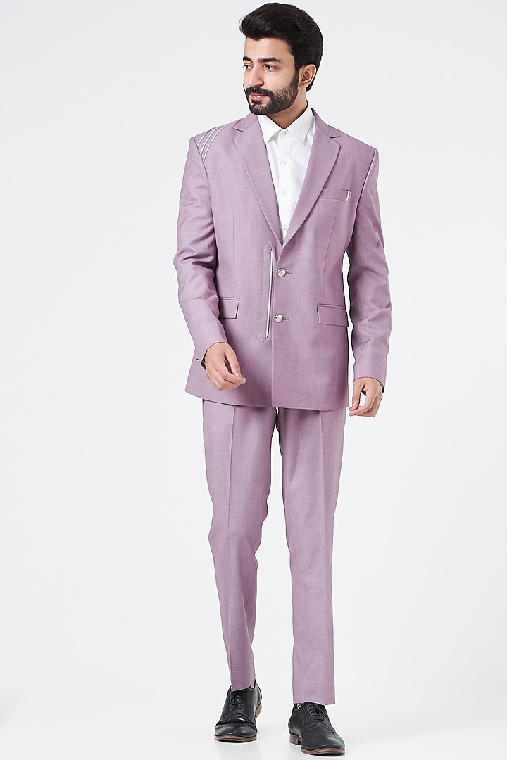 Purple Suiting Blazer Set by Design O Stitch Men