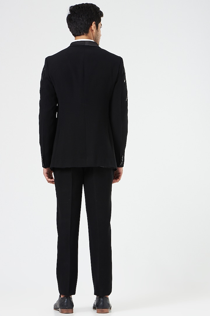 Black Embroidered Tuxedo Jacket by Design O Stitch Men at Pernia's Pop