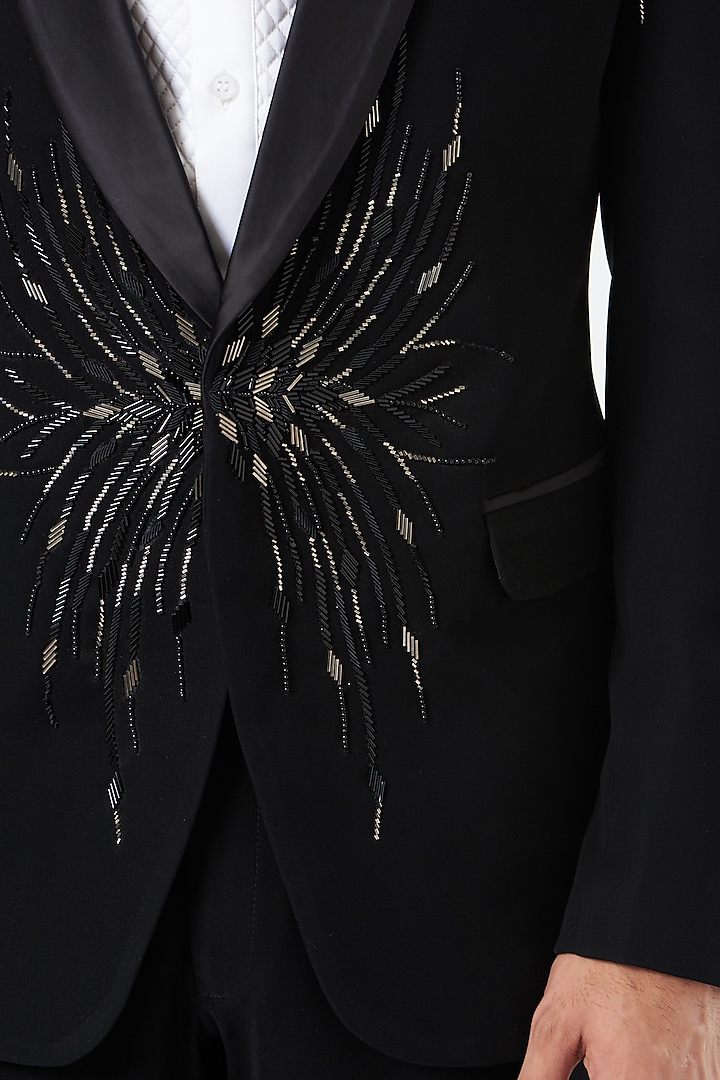 Black Embroidered Tuxedo Jacket by Design O Stitch Men at Pernia's Pop Up Shop