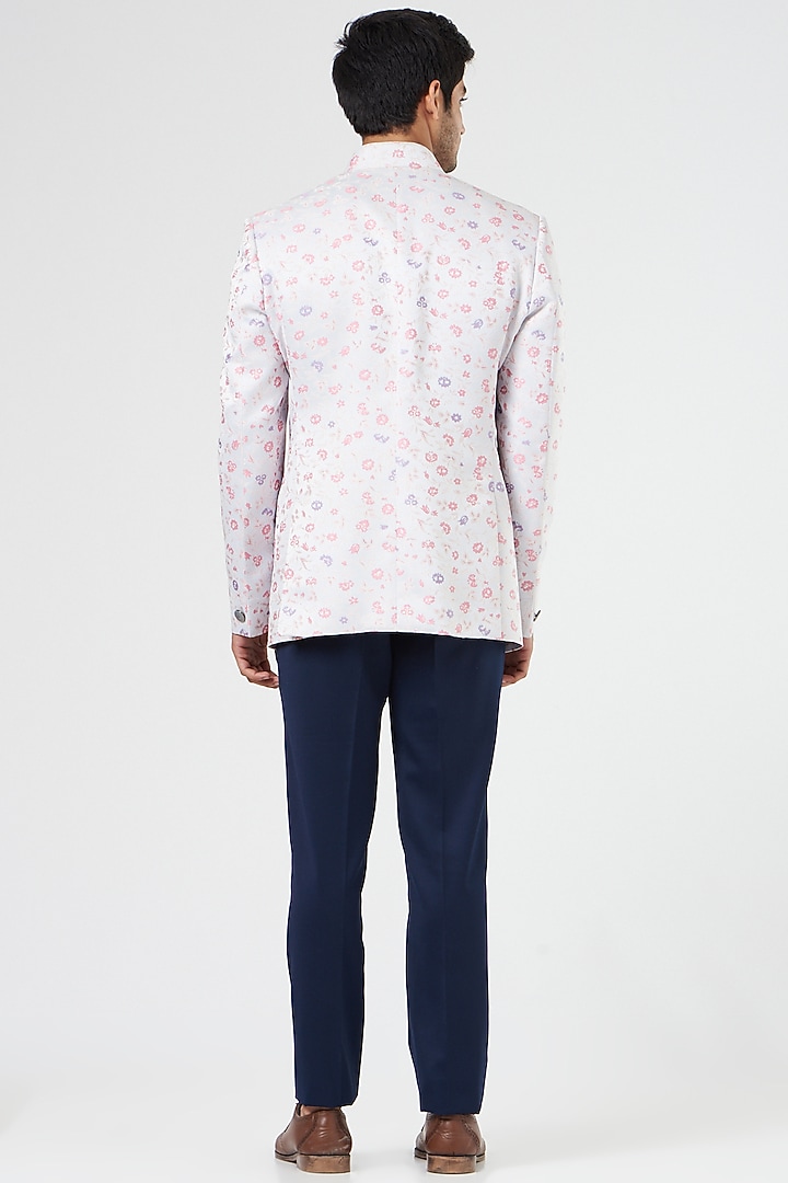 Sea Grey Brocade Bandhgala Jacket by Design O Stitch Men at Pernia's Pop Up Shop