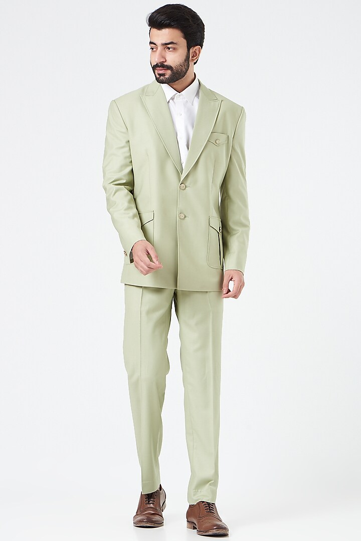 Pistachio Green Suiting Blazer Set by Design O Stitch Men