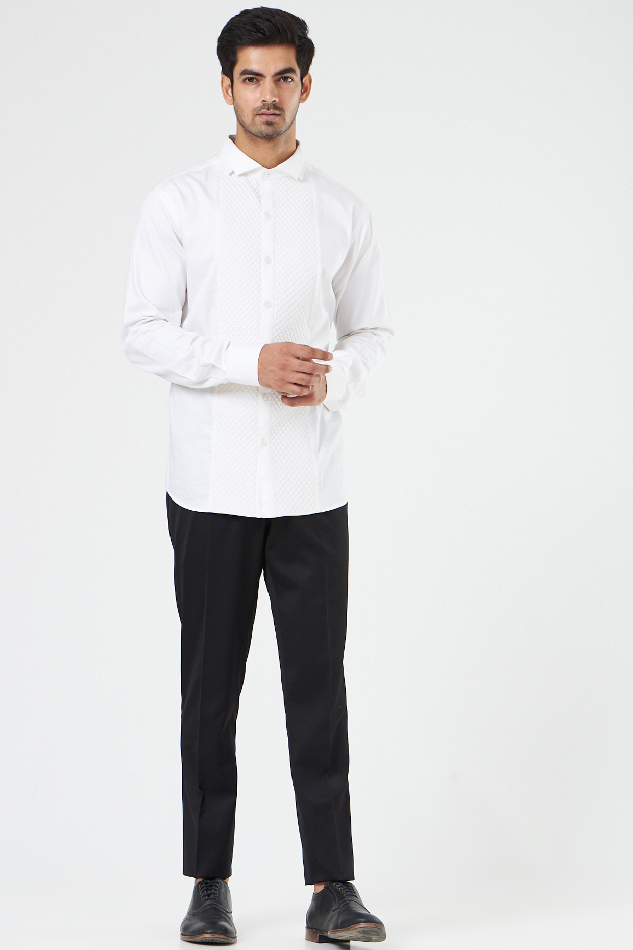 White Cotton Quilted Shirt by Design O Stitch Men