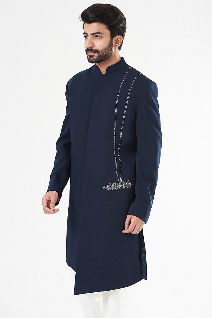 Blue Suiting Indo Western Jacket Set by Design O Stitch Men at Pernia's Pop Up Shop
