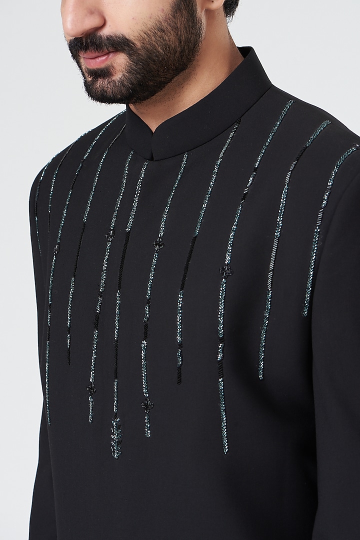 Black Embroidered Indo Western Jacket set by Design O Stitch Men at Pernia's Pop Up Shop