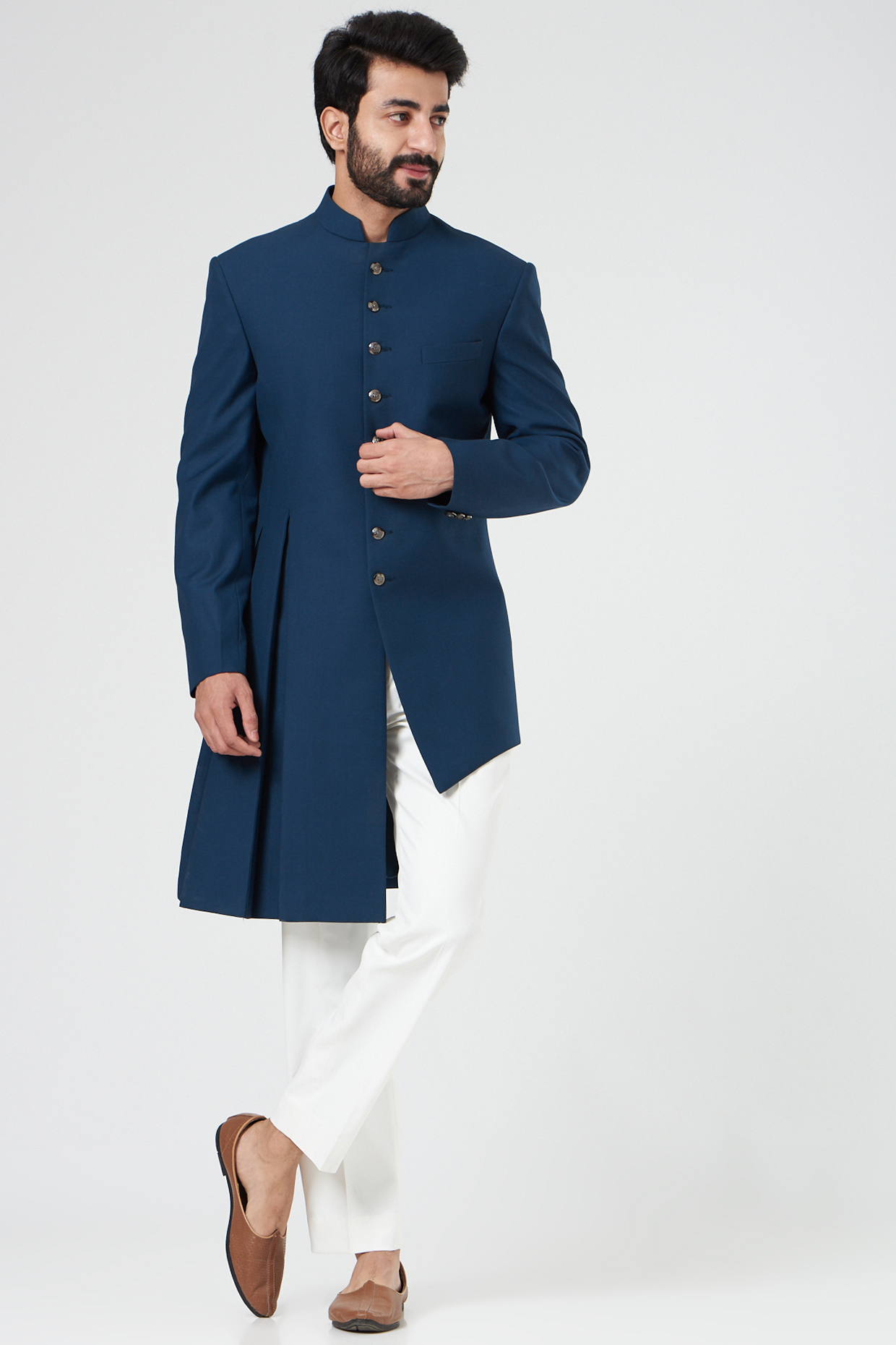 Blue Suiting Indo Western Jacket Set by Design O Stitch Men at Pernia's Pop Up Shop