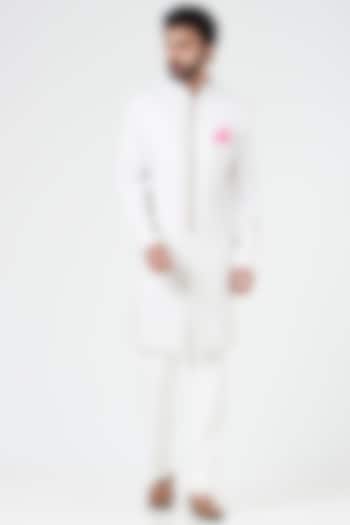 White Suiting Sherwani Set by Design O Stitch Men