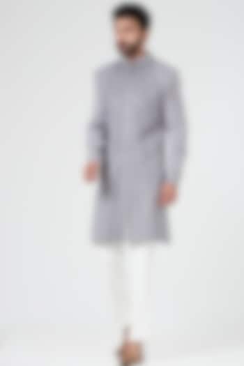 Grey Embroidered Indo Western Jacket Set by Design O Stitch Men