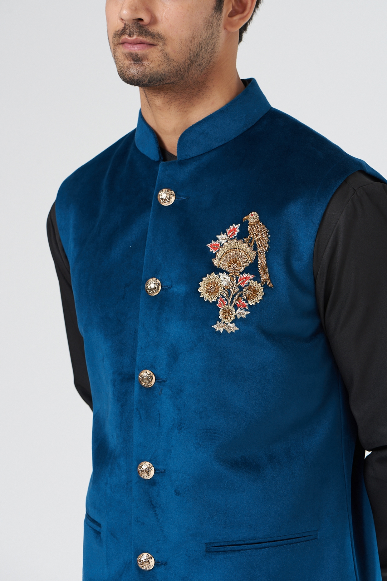 Blue velvet sale nehru jacket