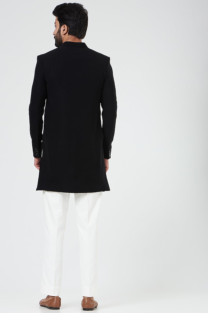Black Hand Embroidered Indo Western Jacket set by Design O Stitch Men at Pernia's Pop Up Shop
