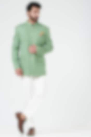 Green Suiting Bandhgala Jacket by Design O Stitch Men