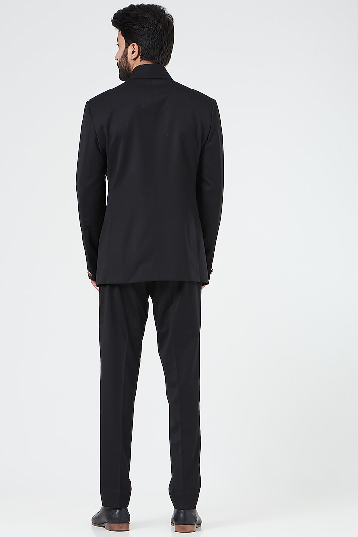 Black Wedding Bandhgala Set With Embroidery by Design O Stitch Men at Pernia's Pop Up Shop