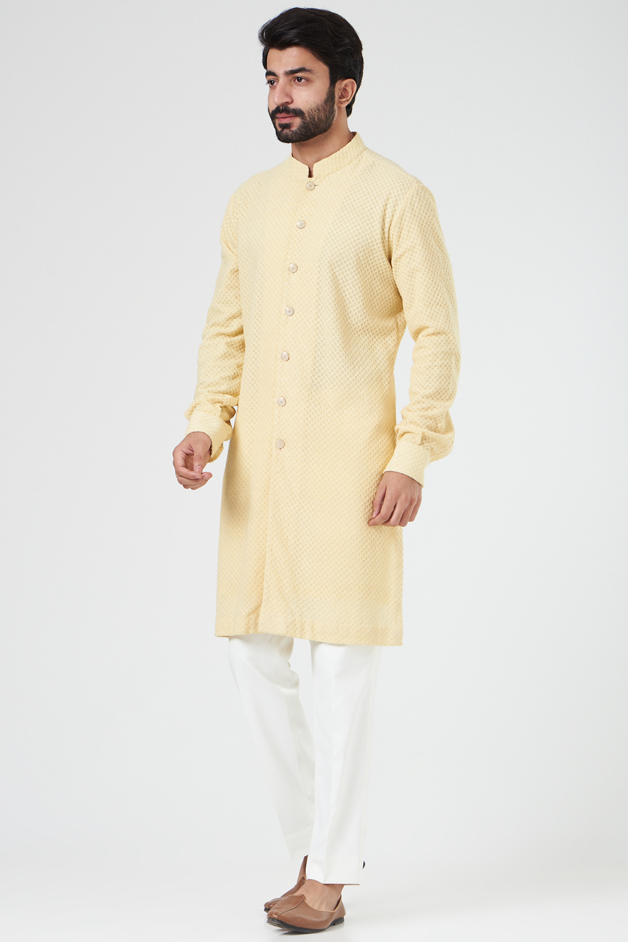Lemon Yellow Cotton Kurta Set by Design O Stitch Men at Pernia's Pop Up Shop