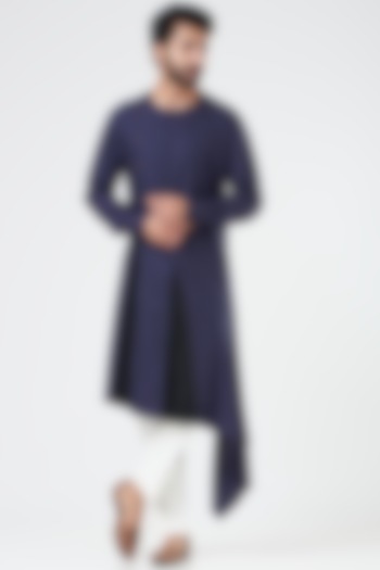 Blue Kurta Set In Suiting Fabric by Design O Stitch Men
