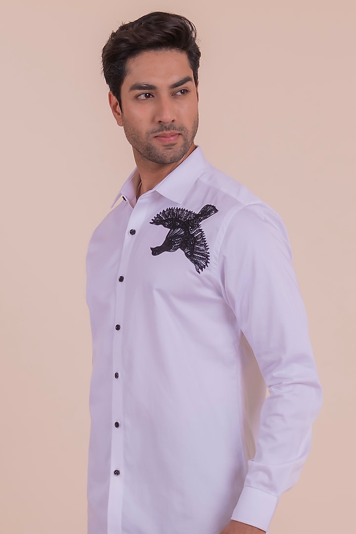 White Cotton Hand & Machine Embroidered Shirt by Design O Stitch Men at Pernia's Pop Up Shop