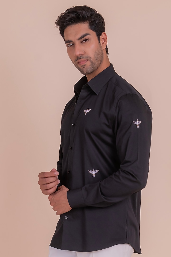 Black Cotton Hand Embroidered Shirt by Design O Stitch Men at Pernia's Pop Up Shop