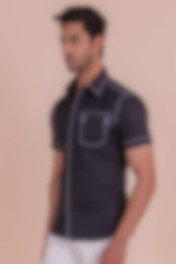 Black Cotton Thread Embroidered Shirt by Design O Stitch Men