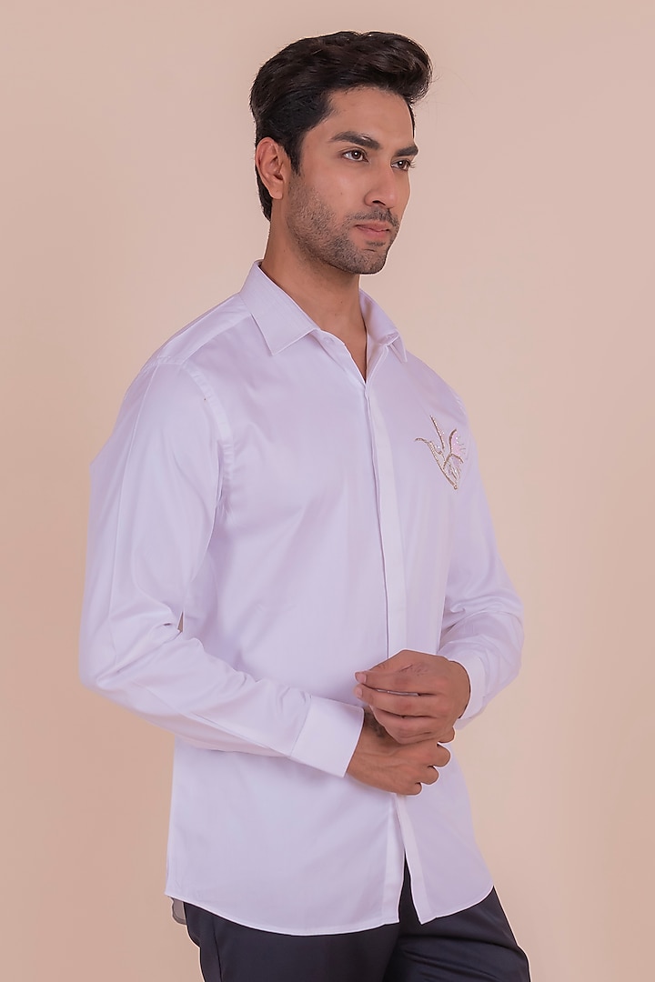 White Cotton Hand & Machine Embroidered Shirt by Design O Stitch Men at Pernia's Pop Up Shop