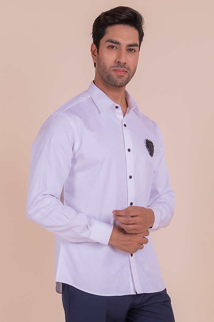 White Cotton Hand Embroidered Shirt by Design O Stitch Men at Pernia's Pop Up Shop