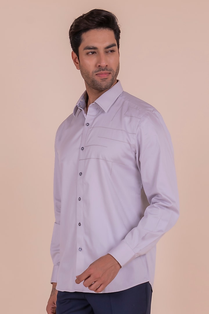 Light Grey Cotton Thread Embroidered Shirt by Design O Stitch Men