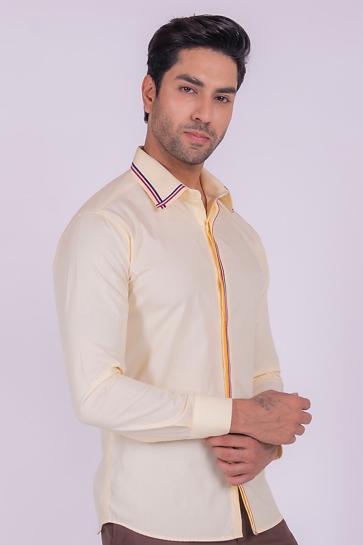 Lemon Yellow Cotton Lace Shirt by Design O Stitch Men