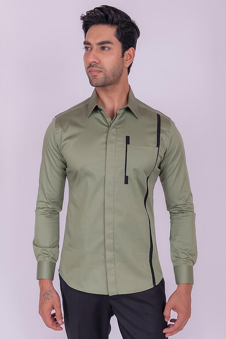 Pista Green Cotton Shirt by Design O Stitch Men