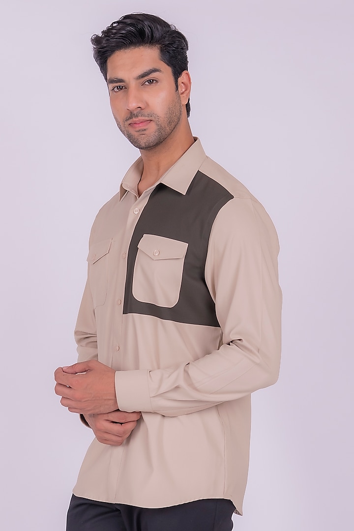 Beige Japanese Fabric Shirt by Design O Stitch Men