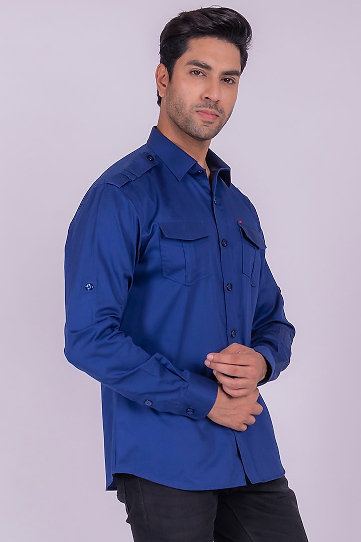 Blue Cotton Denim Shirt by Design O Stitch Men