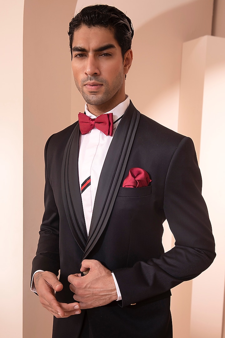 Black Suiting Fabric Tuxedo Set by Design O Stitch Men at Pernia's Pop Up Shop
