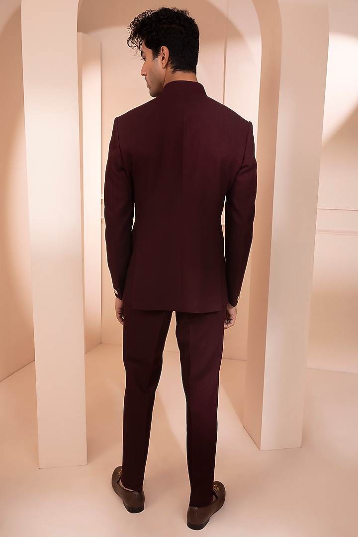 Wine Suiting Wedding Bandhgala Set by Design O Stitch Men at Pernia's Pop Up Shop