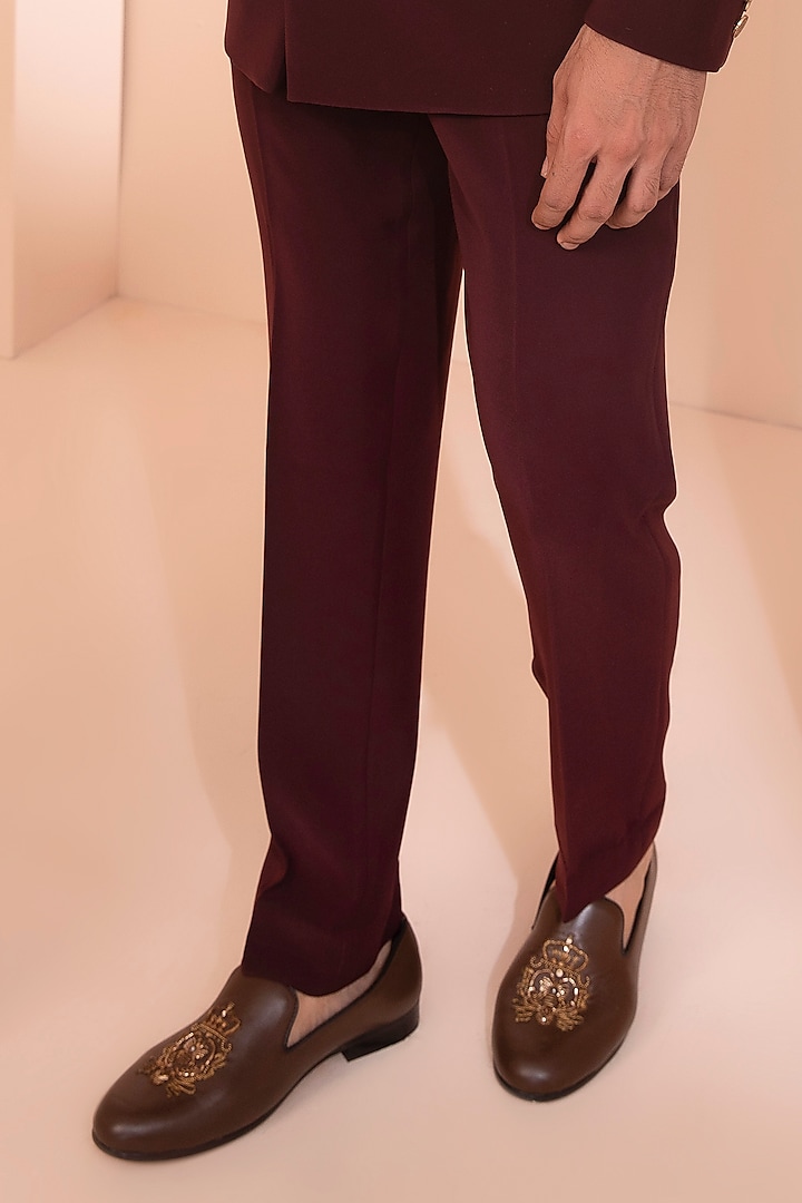 Wine Embroidered Wedding Bandhgala Jacket Set by Design O Stitch Men at Pernia's Pop Up Shop