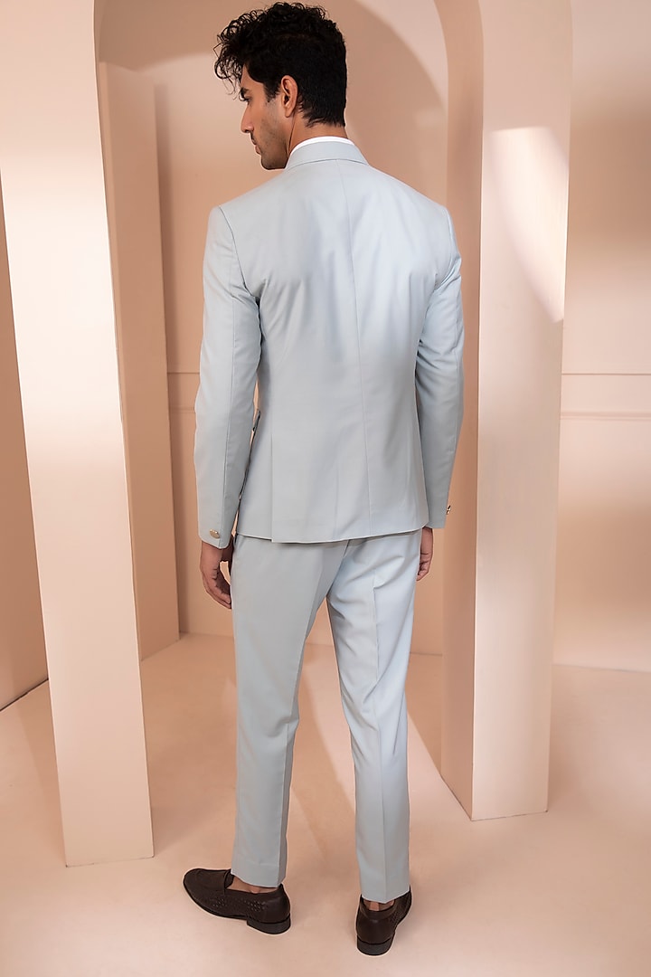 Sky Blue Suiting Blazer Set by Design O Stitch Men