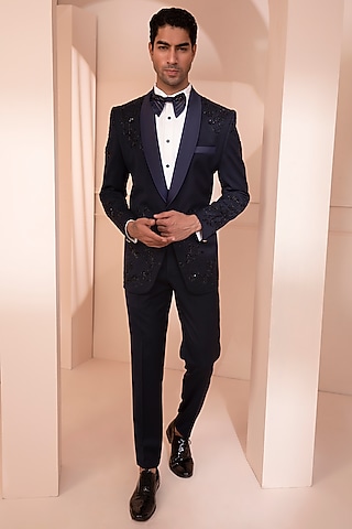 Black Embroidered Tuxedo Set by Design O Stitch Men