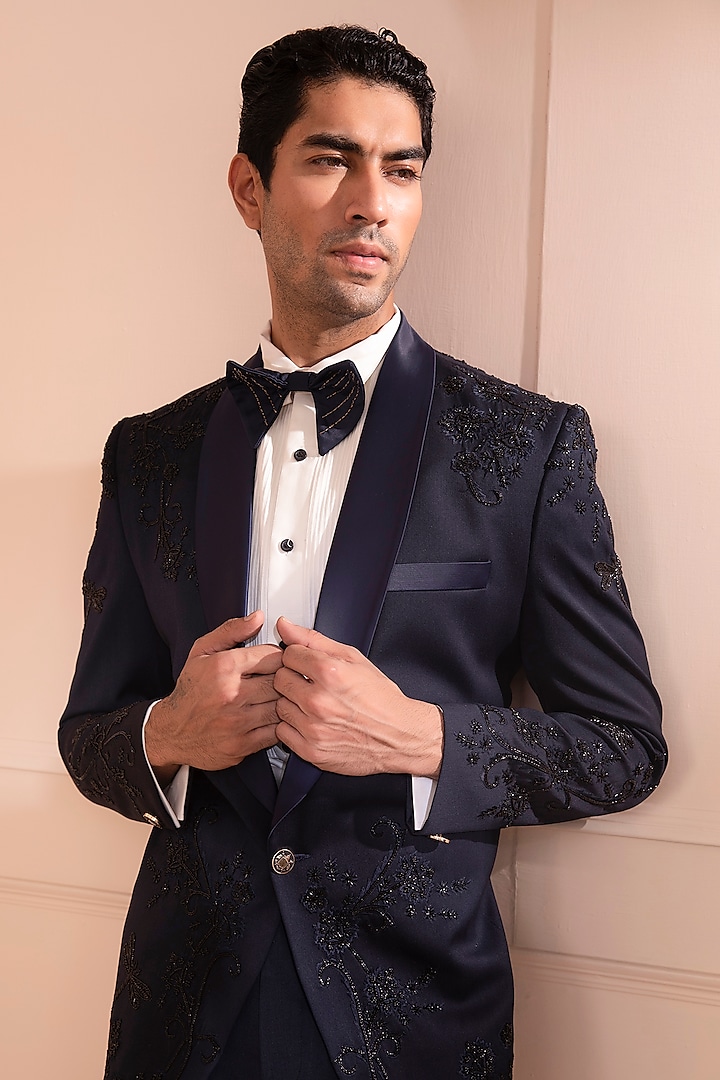 Black Embroidered Tuxedo Set by Design O Stitch Men at Pernia's Pop Up Shop